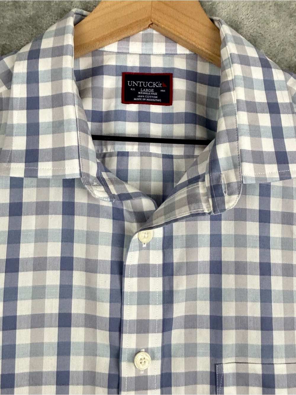 UNTUCKit Shirt Mens Large Blue Purple Gray Plaid Check Xavier Button Up